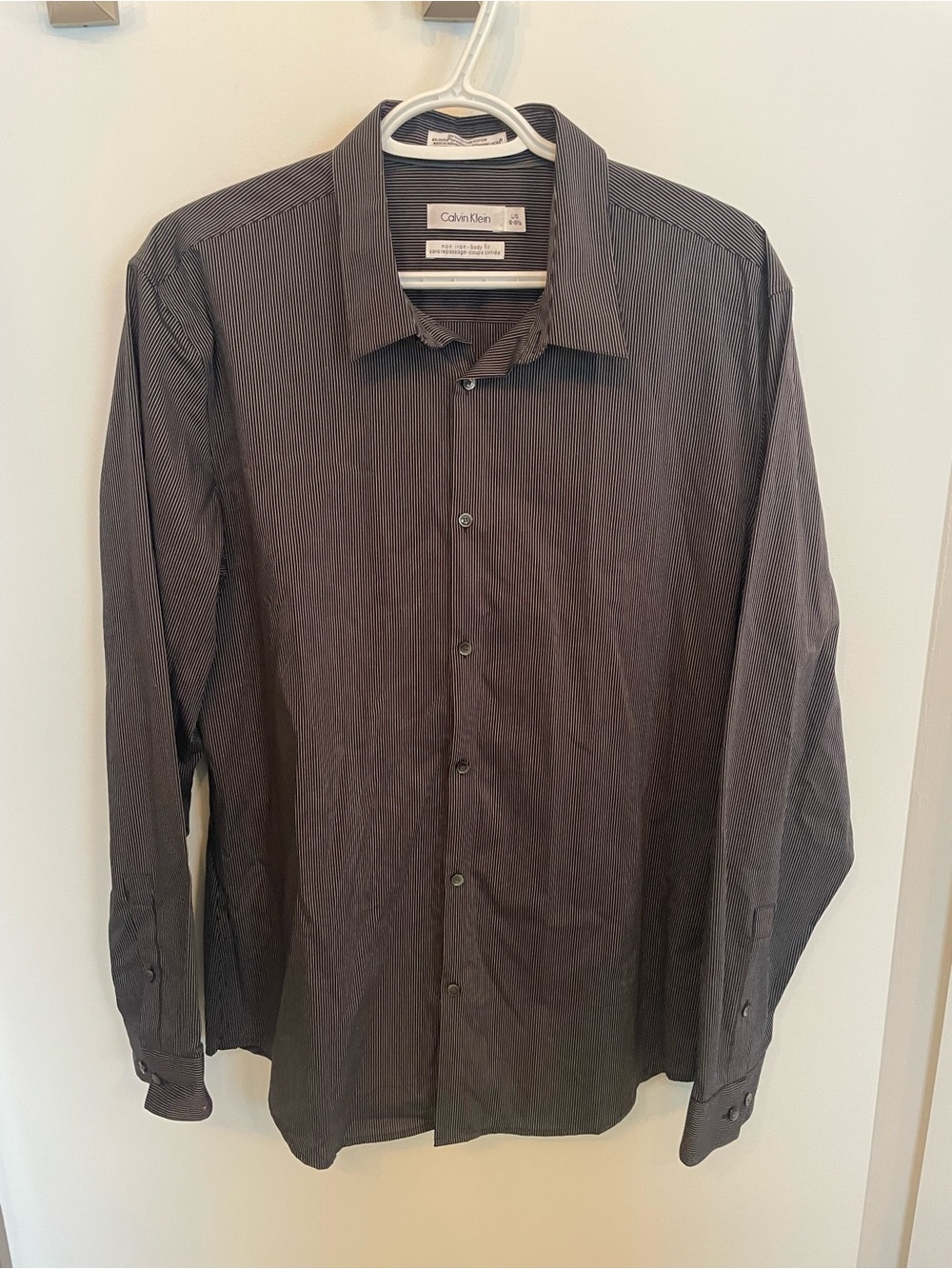 Calvin Klein Men's Black Pinstripe Button-Up Shirt - Size L 16-16 1/2